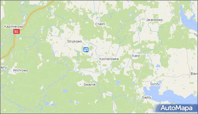 mapa Kochanówka gmina Lidzbark Warmiński, Kochanówka gmina Lidzbark Warmiński na mapie Targeo