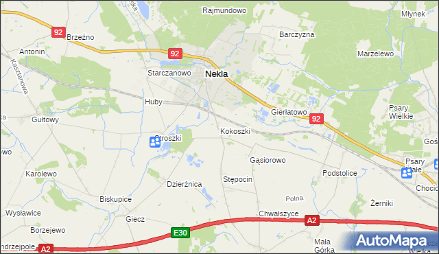 mapa Kokoszki gmina Nekla, Kokoszki gmina Nekla na mapie Targeo
