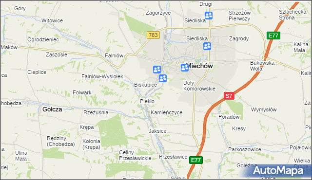 mapa Komorów gmina Miechów, Komorów gmina Miechów na mapie Targeo