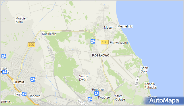 mapa Kosakowo powiat pucki, Kosakowo powiat pucki na mapie Targeo