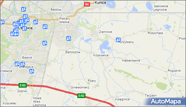mapa Koskowice, Koskowice na mapie Targeo
