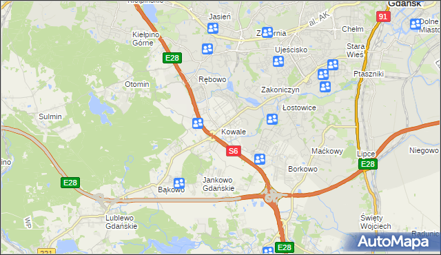 mapa Kowale gmina Kolbudy, Kowale gmina Kolbudy na mapie Targeo