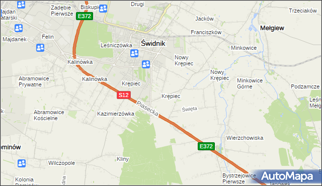 mapa Krępiec gmina Mełgiew, Krępiec gmina Mełgiew na mapie Targeo