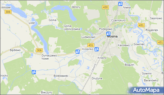 mapa Krosinko gmina Mosina, Krosinko gmina Mosina na mapie Targeo