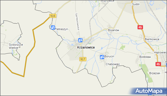 mapa Krzanowice powiat raciborski, Krzanowice powiat raciborski na mapie Targeo