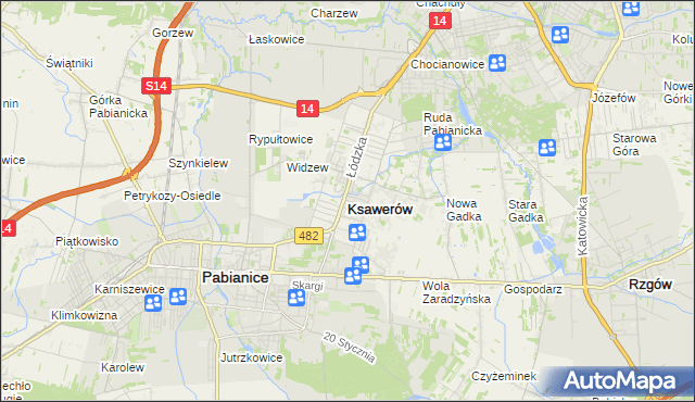 mapa Ksawerów powiat pabianicki, Ksawerów powiat pabianicki na mapie Targeo