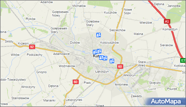 mapa Kutno, Kutno na mapie Targeo