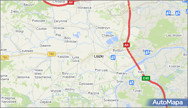 mapa Liszki powiat krakowski, Liszki powiat krakowski na mapie Targeo