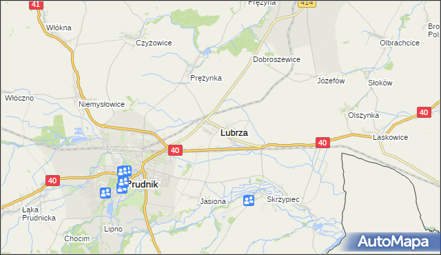 mapa Lubrza powiat prudnicki, Lubrza powiat prudnicki na mapie Targeo