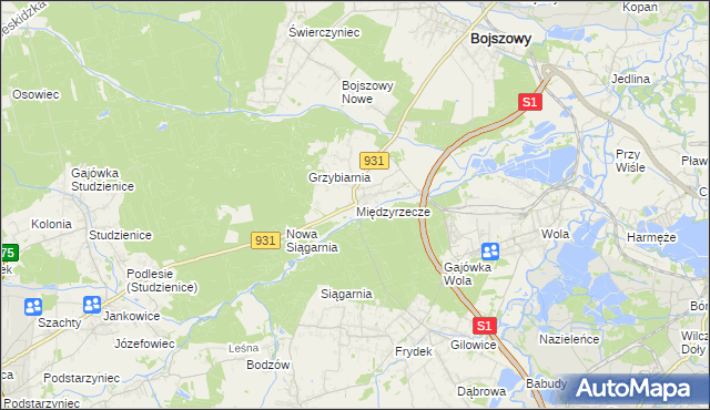 mapa Międzyrzecze gmina Bojszowy, Międzyrzecze gmina Bojszowy na mapie Targeo