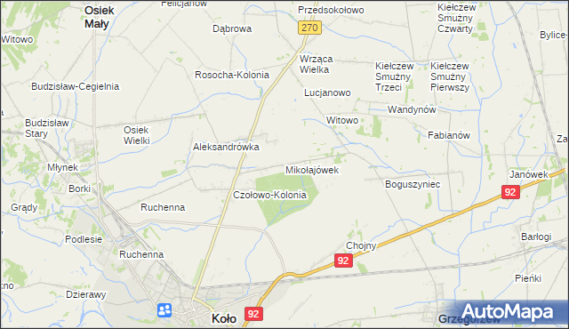 mapa Mikołajówek gmina Koło, Mikołajówek gmina Koło na mapie Targeo
