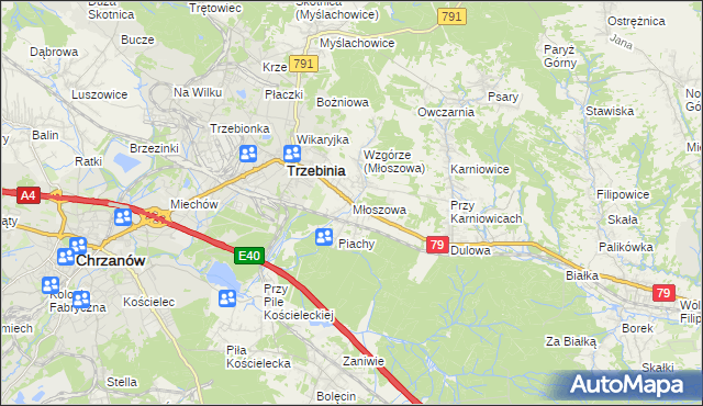 mapa Młoszowa, Młoszowa na mapie Targeo