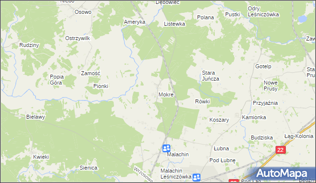 mapa Mokre gmina Czersk, Mokre gmina Czersk na mapie Targeo