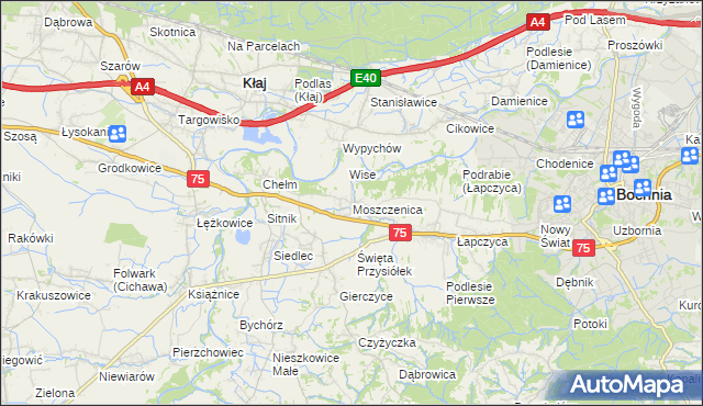 mapa Moszczenica gmina Bochnia, Moszczenica gmina Bochnia na mapie Targeo