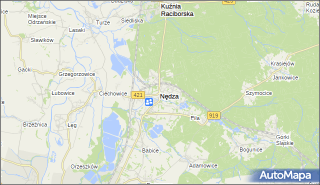 mapa Nędza powiat raciborski, Nędza powiat raciborski na mapie Targeo