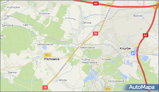 mapa Nieborowice, Nieborowice na mapie Targeo