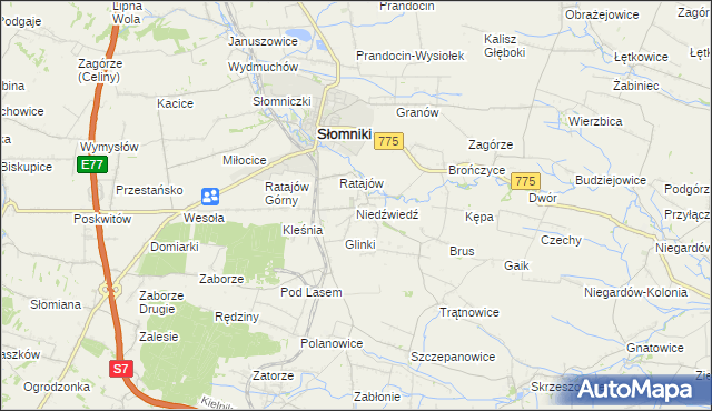 mapa Niedźwiedź gmina Słomniki, Niedźwiedź gmina Słomniki na mapie Targeo
