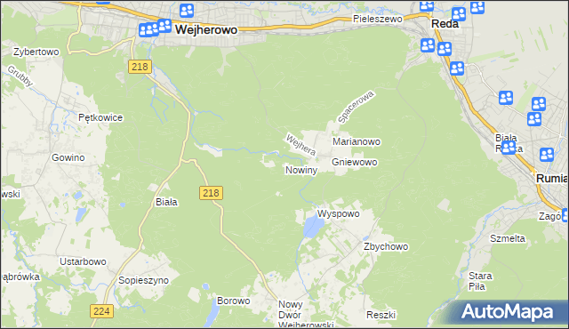 mapa Nowiny gmina Wejherowo, Nowiny gmina Wejherowo na mapie Targeo