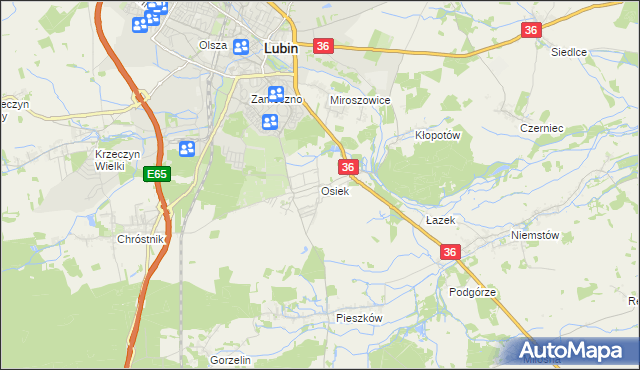 mapa Osiek gmina Lubin, Osiek gmina Lubin na mapie Targeo