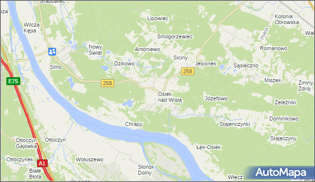 mapa Osiek nad Wisłą, Osiek nad Wisłą na mapie Targeo