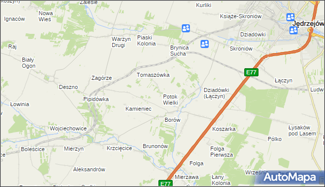 mapa Potok Wielki gmina Jędrzejów, Potok Wielki gmina Jędrzejów na mapie Targeo