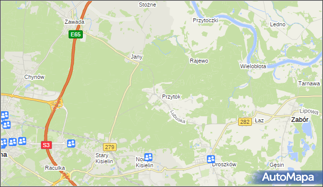 mapa Przytok gmina Zabór, Przytok gmina Zabór na mapie Targeo