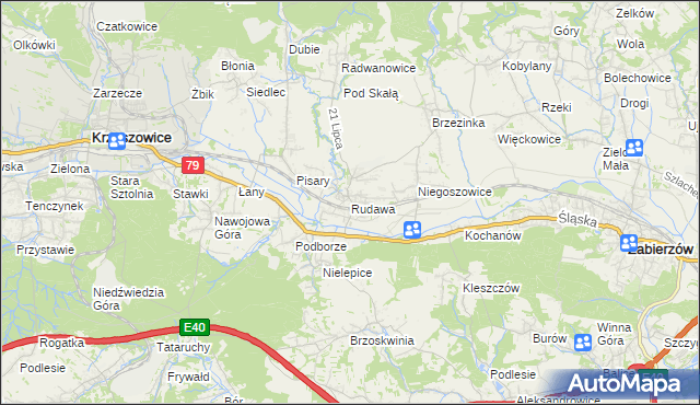 mapa Rudawa gmina Zabierzów, Rudawa gmina Zabierzów na mapie Targeo