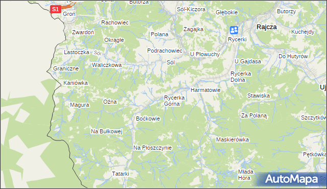 mapa Rycerka Górna, Rycerka Górna na mapie Targeo