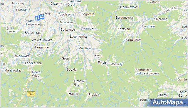 mapa Rzyki, Rzyki na mapie Targeo