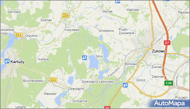 mapa Sitno gmina Kartuzy, Sitno gmina Kartuzy na mapie Targeo