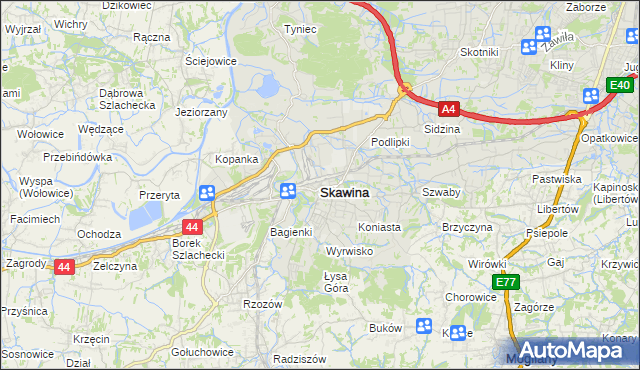 mapa Skawina, Skawina na mapie Targeo