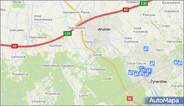 mapa Sokule gmina Wiskitki, Sokule gmina Wiskitki na mapie Targeo