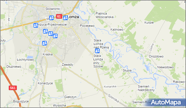 mapa Stara Łomża przy Szosie, Stara Łomża przy Szosie na mapie Targeo