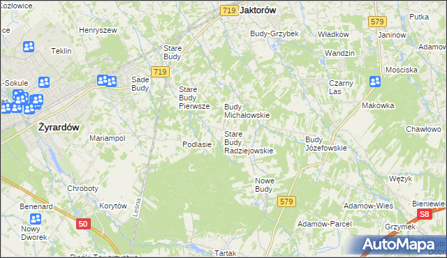 mapa Stare Budy Radziejowskie, Stare Budy Radziejowskie na mapie Targeo