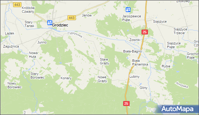 mapa Stare Grądy gmina Grodziec, Stare Grądy gmina Grodziec na mapie Targeo