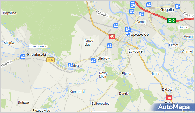 mapa Steblów gmina Krapkowice, Steblów gmina Krapkowice na mapie Targeo