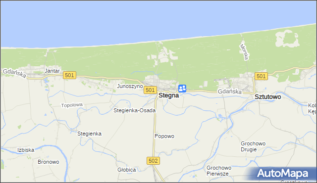 mapa Stegna powiat nowodworski, Stegna powiat nowodworski na mapie Targeo