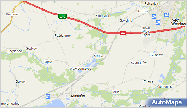 mapa Stróża gmina Mietków, Stróża gmina Mietków na mapie Targeo