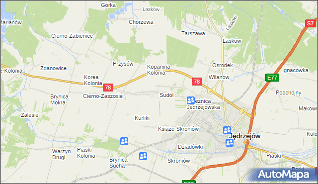 mapa Sudół gmina Jędrzejów, Sudół gmina Jędrzejów na mapie Targeo