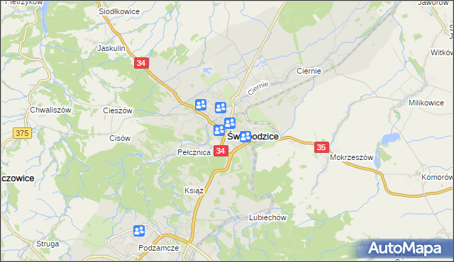mapa Świebodzice, Świebodzice na mapie Targeo