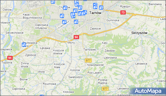 mapa Tarnowiec gmina Tarnów, Tarnowiec gmina Tarnów na mapie Targeo