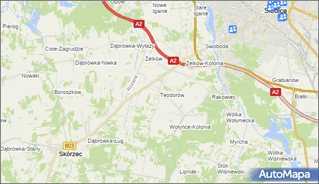 mapa Teodorów gmina Skórzec, Teodorów gmina Skórzec na mapie Targeo