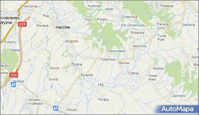 mapa Trześniów gmina Haczów, Trześniów gmina Haczów na mapie Targeo
