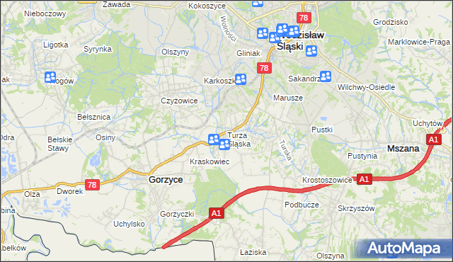 mapa Turza Śląska, Turza Śląska na mapie Targeo