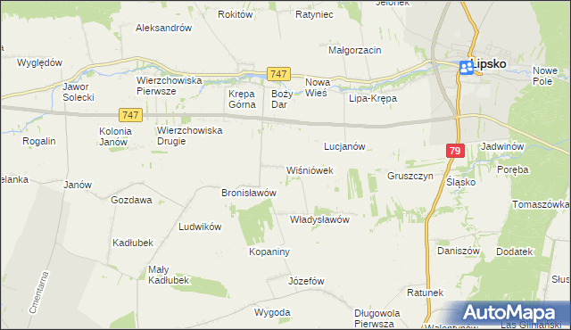 mapa Wiśniówek gmina Lipsko, Wiśniówek gmina Lipsko na mapie Targeo