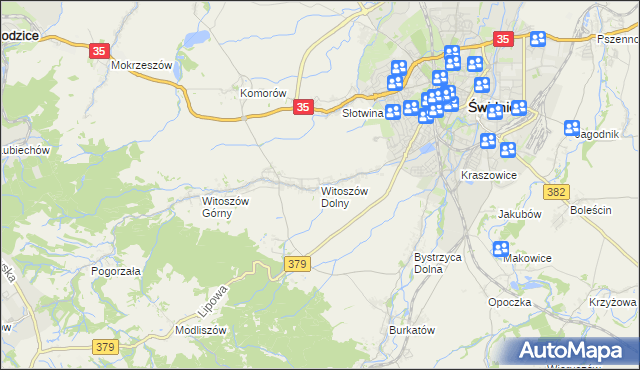 mapa Witoszów Dolny, Witoszów Dolny na mapie Targeo