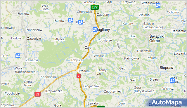 mapa Włosań, Włosań na mapie Targeo