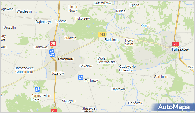 mapa Wola Rychwalska, Wola Rychwalska na mapie Targeo