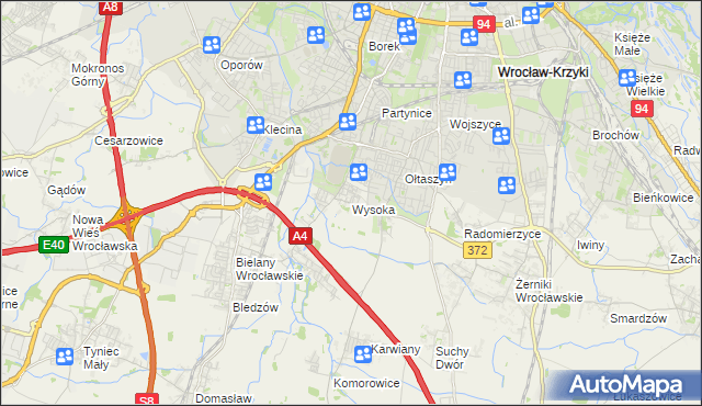 mapa Wysoka gmina Kobierzyce, Wysoka gmina Kobierzyce na mapie Targeo