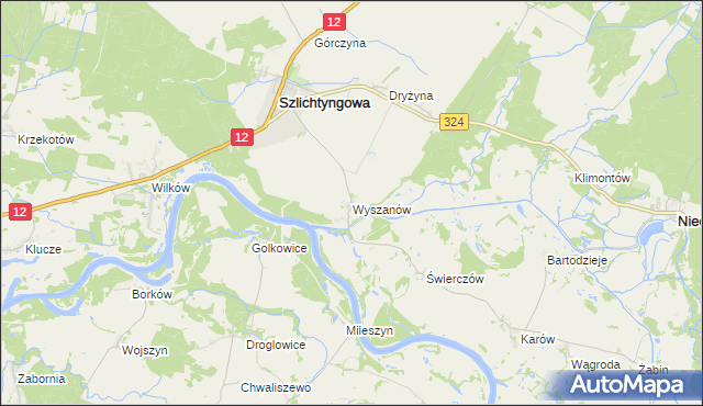 mapa Wyszanów gmina Szlichtyngowa, Wyszanów gmina Szlichtyngowa na mapie Targeo